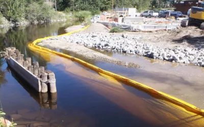 Turbidity Curtains Used During Bridge Replacement in Salmon Arm, B.C., Canada