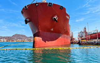 A&A Propulsion Services vessel in protected waters, where 1,000 ft. of oil and debris boom was deployed for proactive fuel spill prevention.